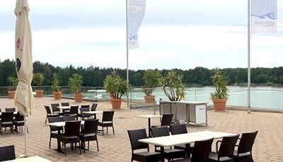 Strandlounge Luftbild vom Bernsteinsee Strand und See